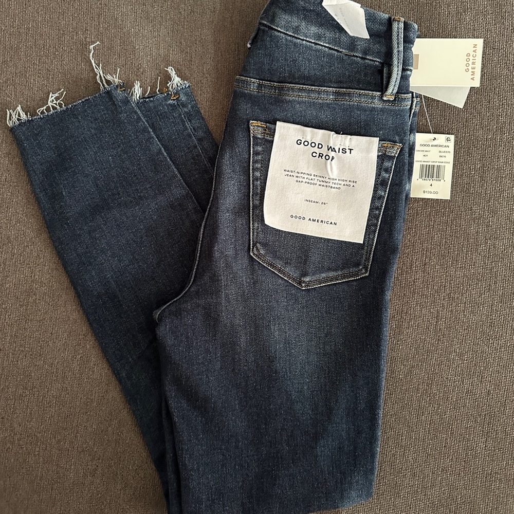 Good American Good Waist Cropped Skinny, Dark Blue Ankle Denim